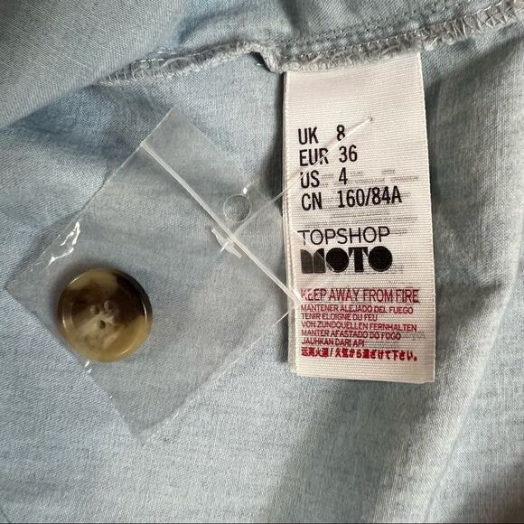 EUC✨ Topshop Moto Spaghetti Strap Denim Chambray Horn Button Mini Cotton Dress 4 - Picture 7 of 8